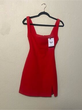 Princess Polly Vibrant Red Square-Neck Mini Dress with Side Slit